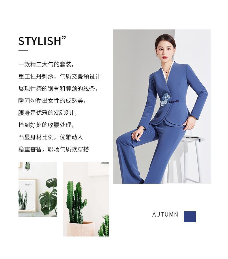 西装女2022秋新款复古国风刺绣花感职业正装两件套工作服详情3