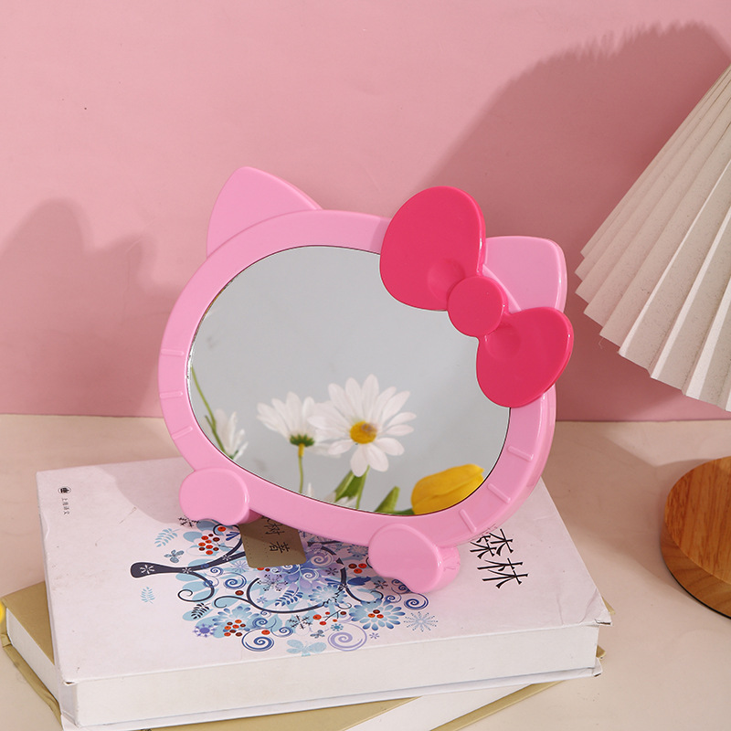 新款卡通可爱镜子家用Hello Kitty蝴蝶结少女心台式化妆镜详情5