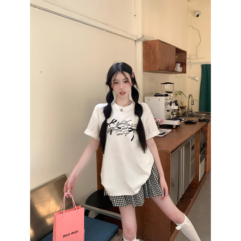代发2024夏季新款230克圆领印花宽松纯棉短袖t恤女百搭舒适打底衫详情19