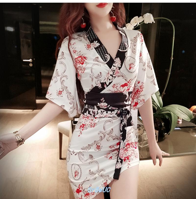 格格家 夏季新款夜店女装性感V领收腰复古包臀裙花色一步裙连衣裙详情15