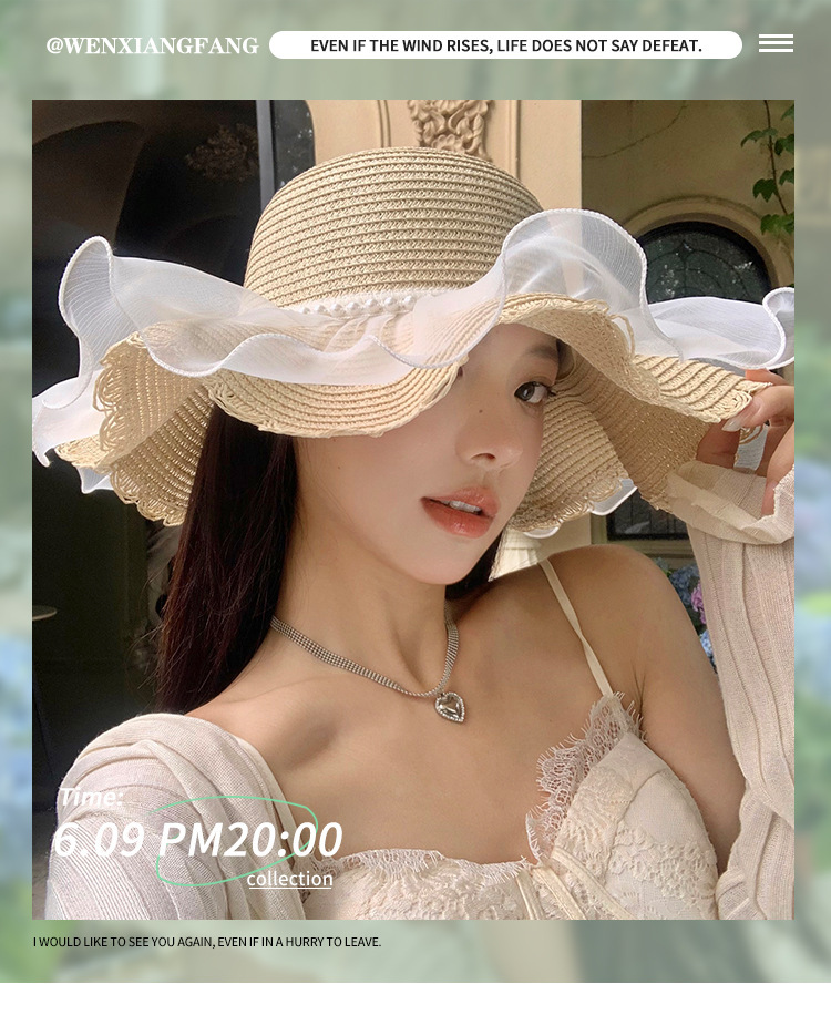 A popular lace straw hat for women in summer with a large brim, an outdoor UV protection straw woven sun hat, and a beach hat pic 1