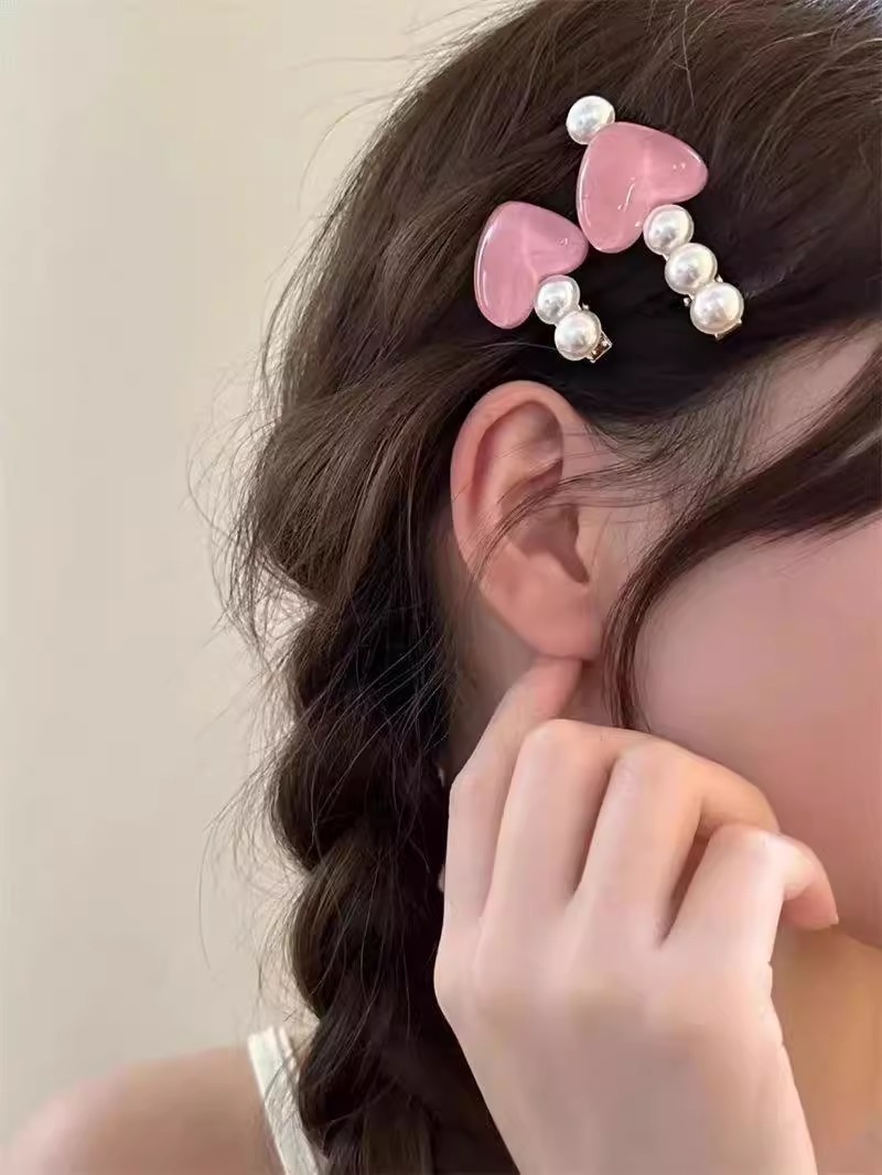 Sweet pearl heart-shaped hair clips, forehead fringe clips, girlish princess hair clips, cute duckbill clips, hair accessories pic 7