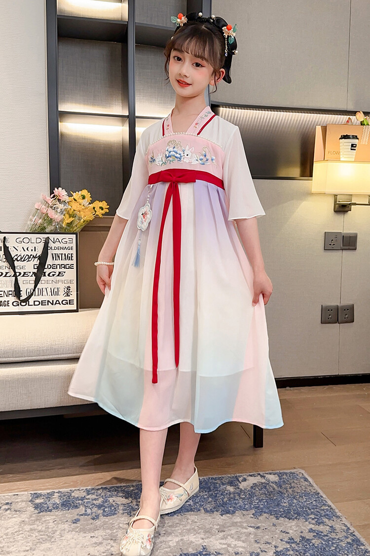 汉服女童春薄款中国风襦裙连衣裙古装超仙春季小女孩儿童唐装批发详情5