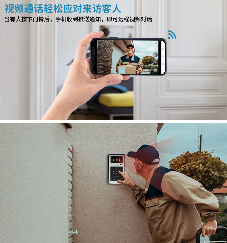 1080P WiFi doorbell, mobile detection, remote unlocking via mobile phone, digital high-definition intelligent video doorbell pic 3