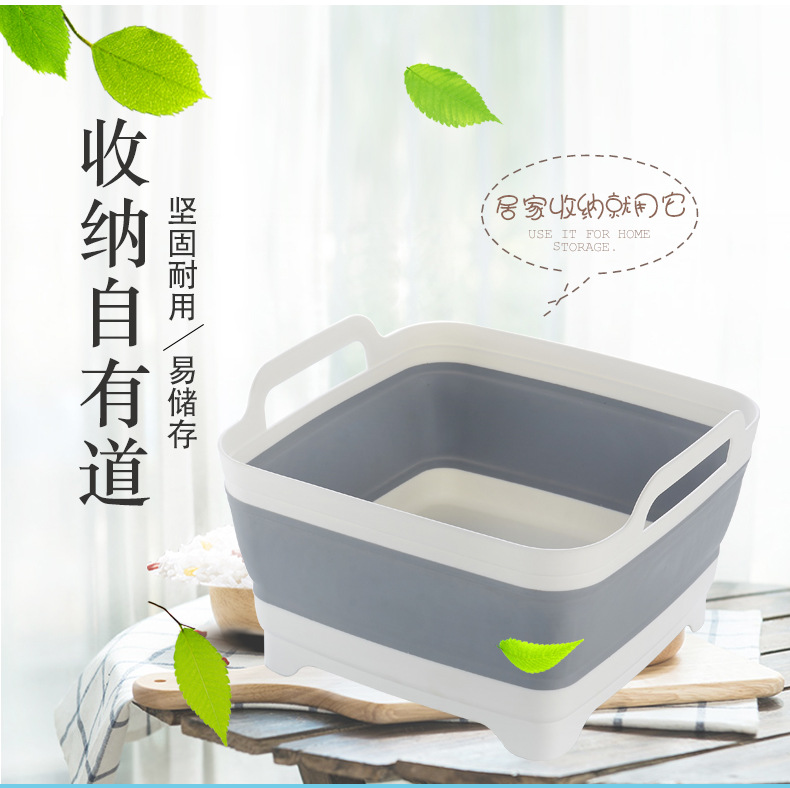 亚马逊电商便携式折叠盆伸缩塑料洗菜盆加厚折叠水槽冰桶洗水果桶详情4