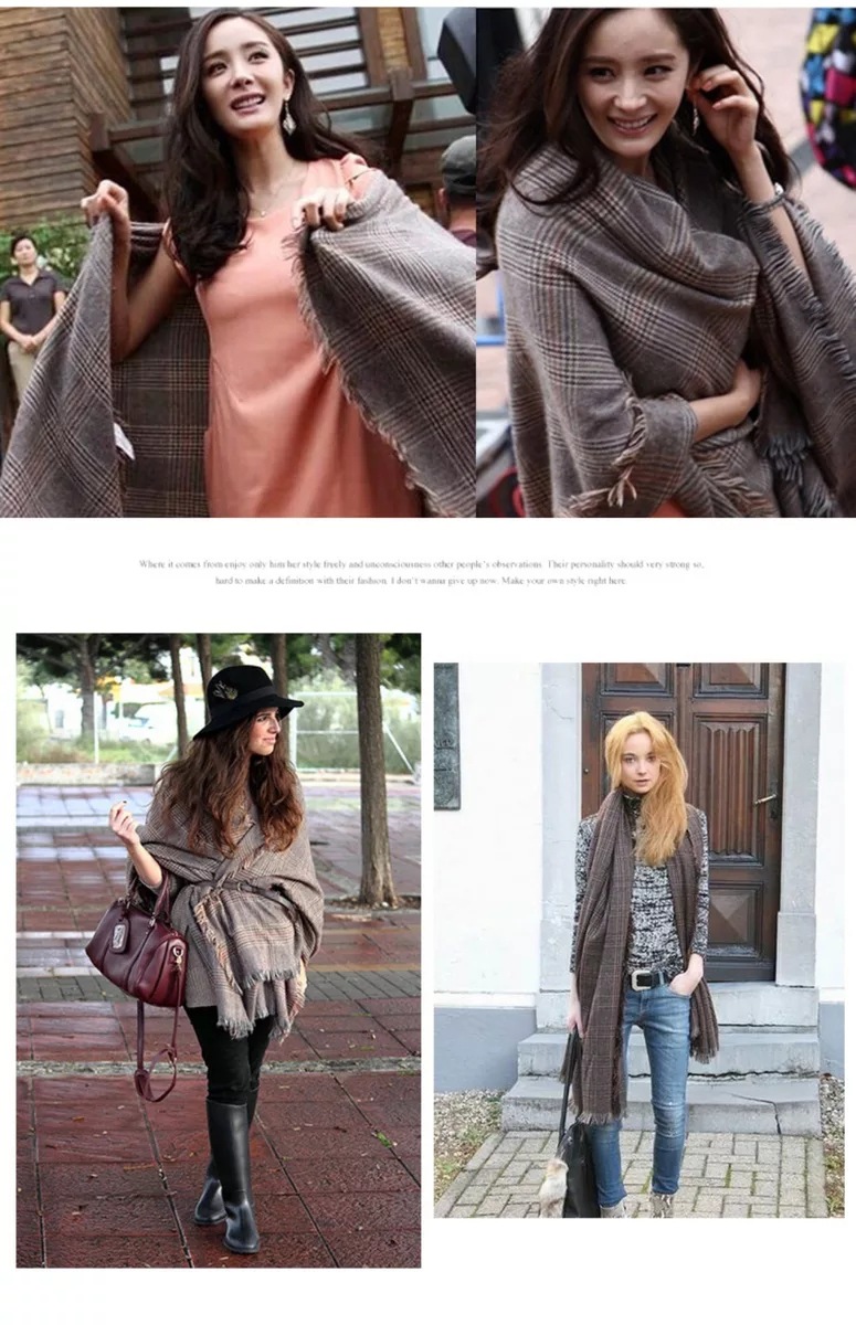 英伦格子围巾女冬季 羊绒混纺字母大披肩 千鸟格流苏潮牌羊绒围巾详情42