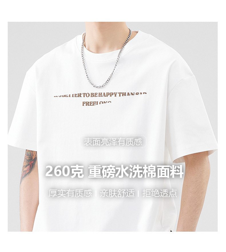 2024纯色短袖t恤男夏季重磅棉美式潮牌体恤衫男生宽松圆领半袖上详情4
