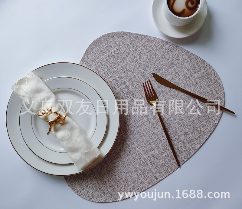 PVC木纹蛋形西餐垫北欧隔热垫碗垫餐垫家用垫防水防油桌垫装饰垫详情7