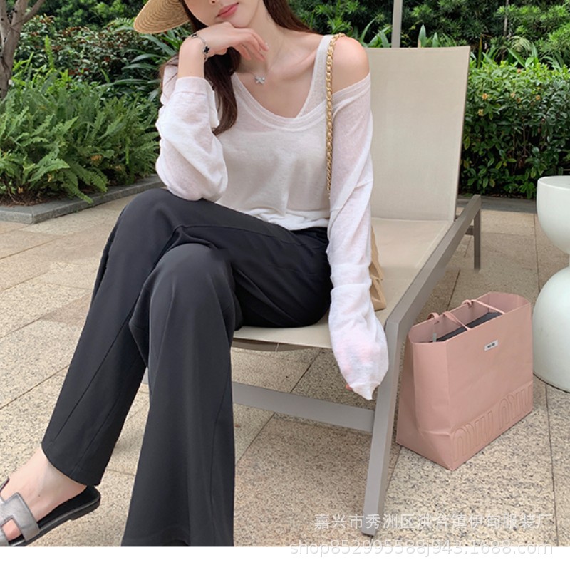 A two-piece set of woolen sun protection long-sleeved knitted top and vest for women in Spring/Summer 2024, featuring a thin, loose and casual cardigan T-shirt pic 6