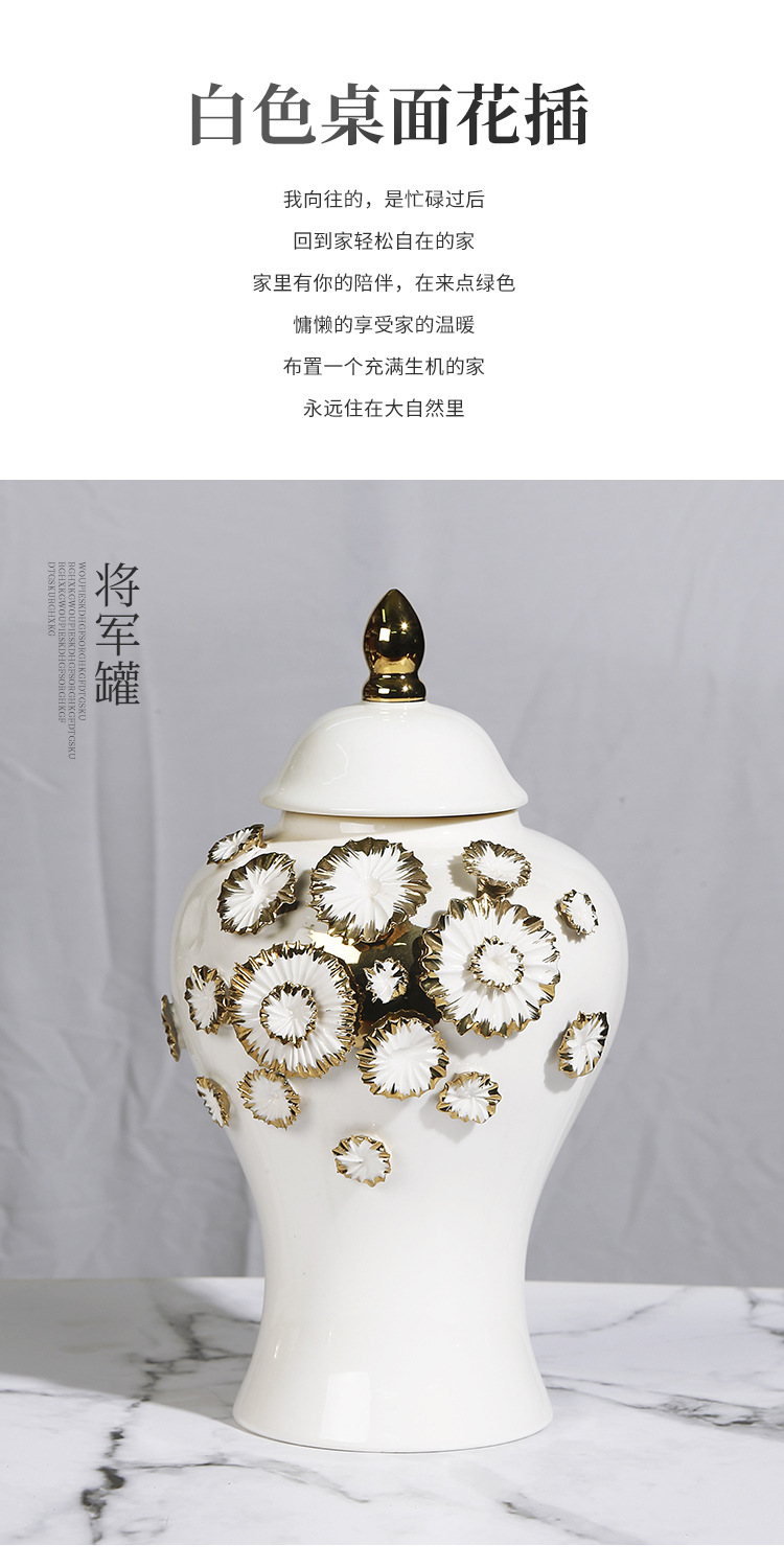 New ceramic electroplated decal golden general jar, European-style flower arrangement vase, handicraft display item, decorative storage jar pic 3