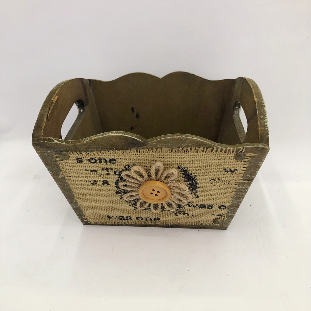 欧式复古zakka木质花盆园艺贴麻布木质多肉花盆桌面盆栽创意摆件详情3