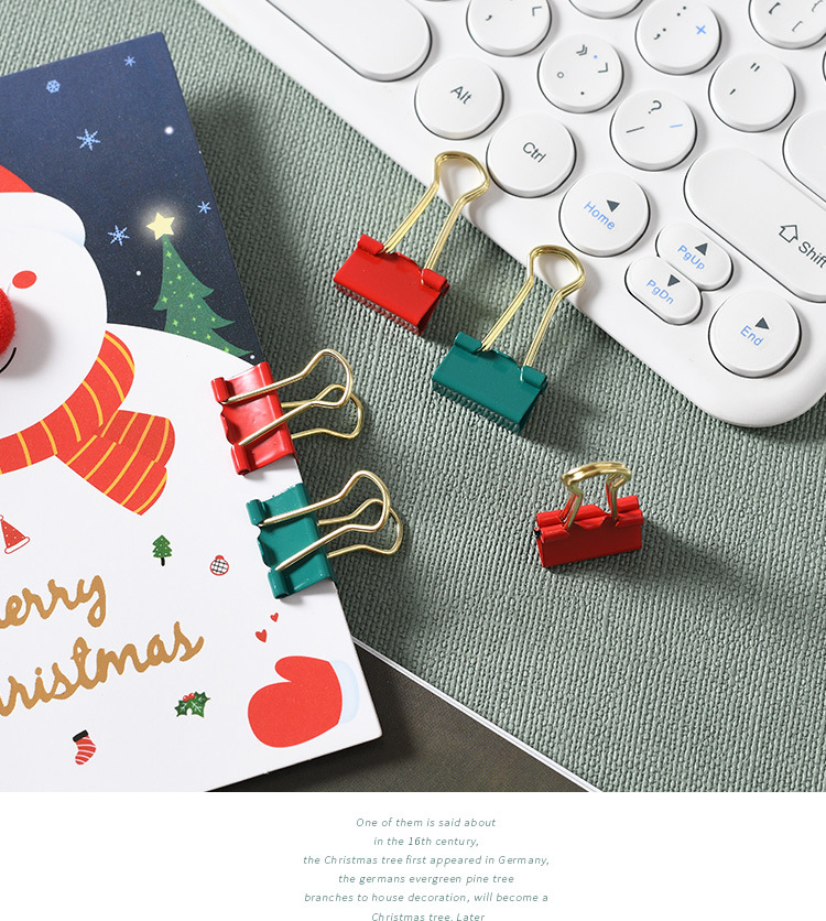 Christmas creative paperclip, long-tail clip, four-compartment round box stationery set, red, green and gold cultural and creative binding gift pic 6