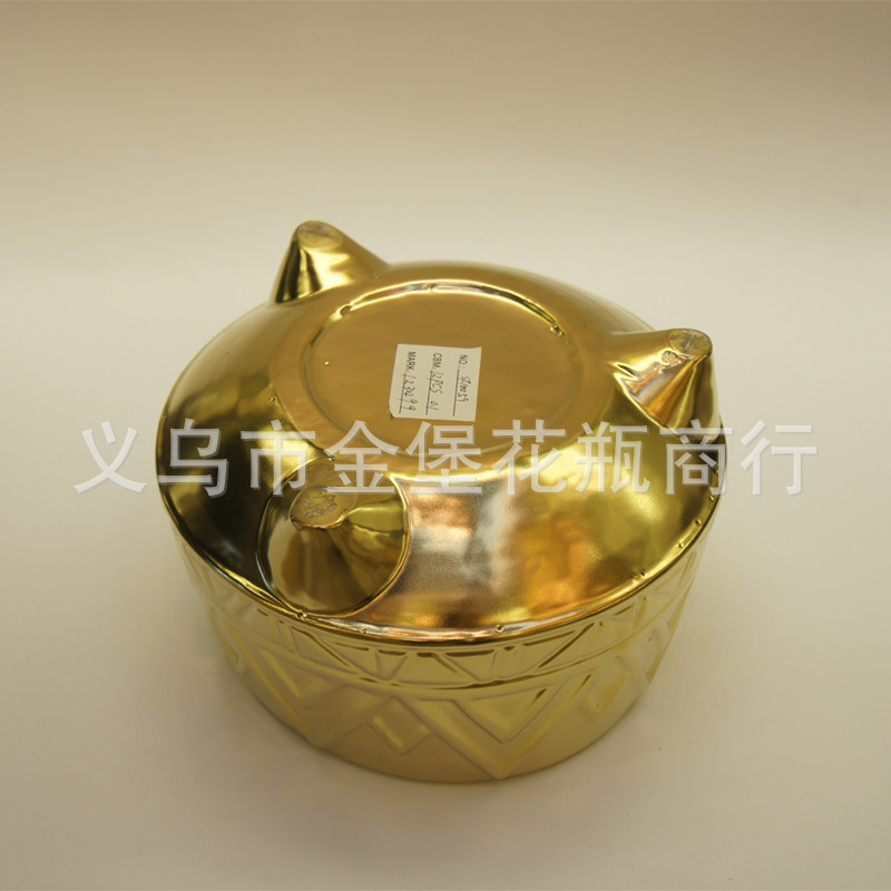 现代家具装饰陶瓷金色花盆    仿真多肉花盆详情11