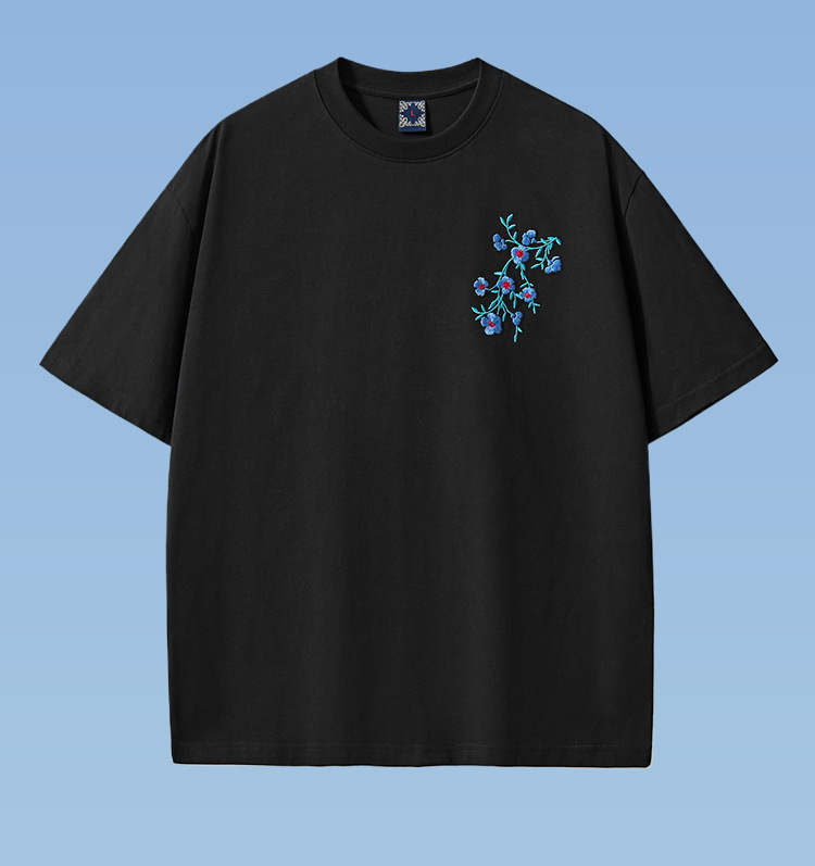 国潮夏季休闲纯棉短袖t恤男中国风刺绣宽松大码男装详情23