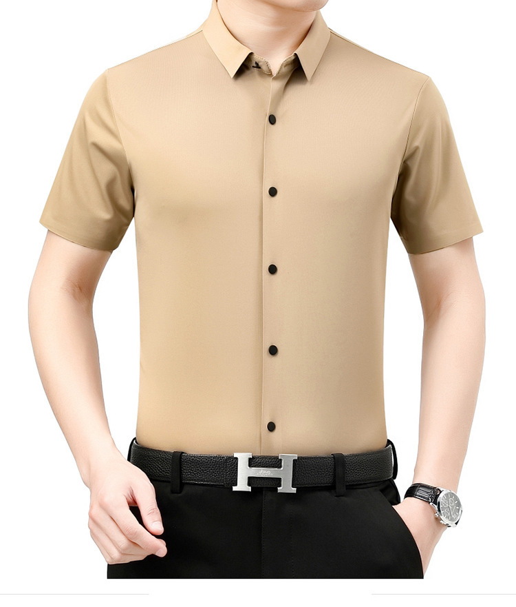 Verano 2024 nuevo negocio morera seda manga corta camisa de hombre de mediana edad verano casual vestido formal sin marcas camisas de hombre pic 12