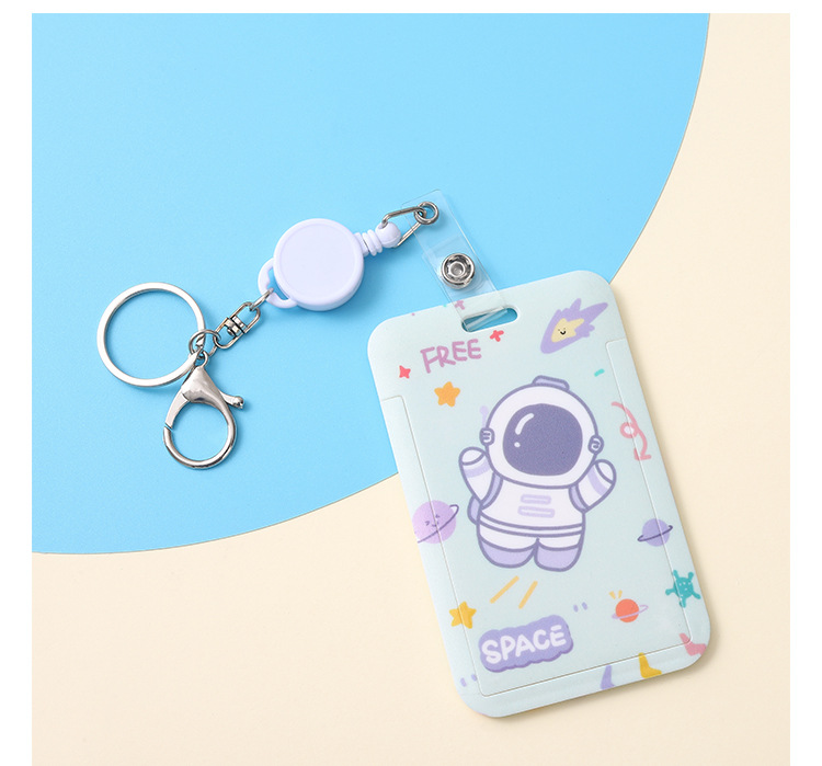 Cartoon astronaut, student sliding cover card holder, astronaut lanyard, bus card, keychain, ID card, work name tag wholesale pic 12