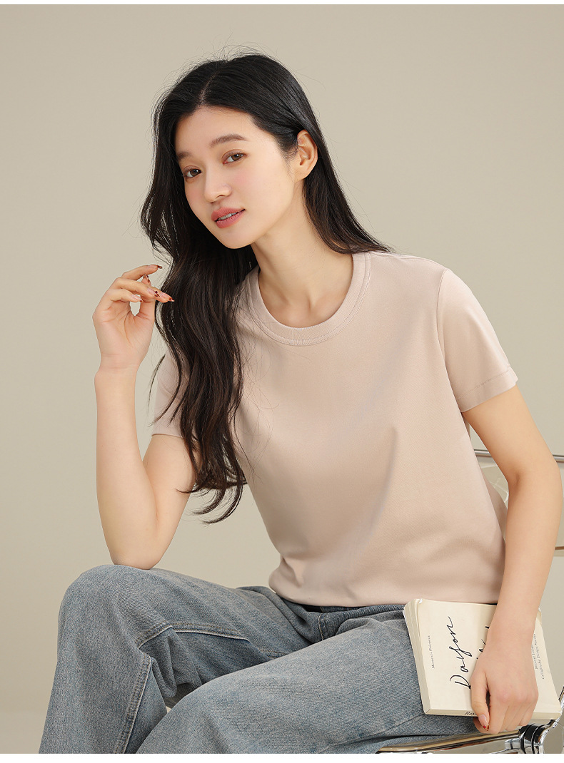 Summer pure white mercerized cotton T-shirt for women, pure cotton short-sleeved loose white T-shirt, half-sleeved body top, base layer pic 37