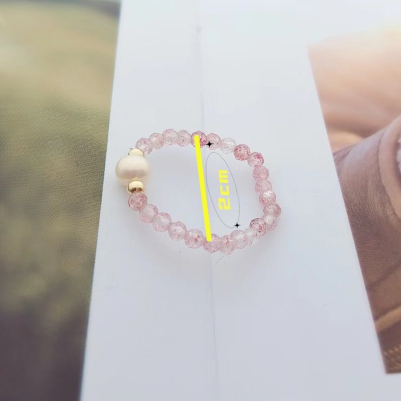 草莓晶弹力绳珍珠戒指粉色甜美珍珠女网红风单圈时尚甜美风个性潮详情6