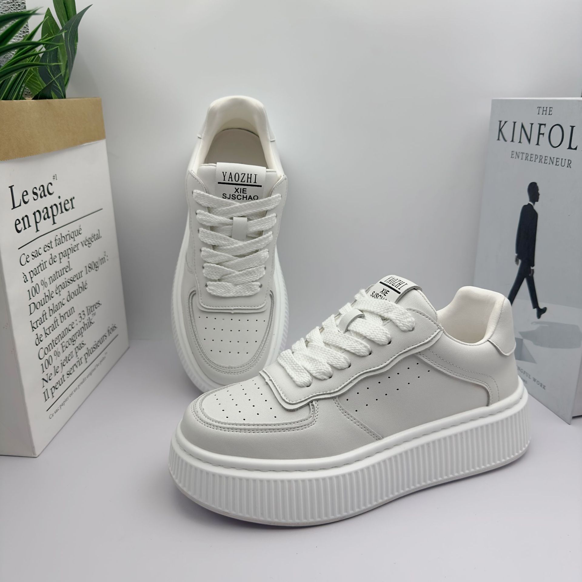 厚底小白鞋男休闲百搭增高2024新款板鞋纯色简约透气白色鞋子详情7