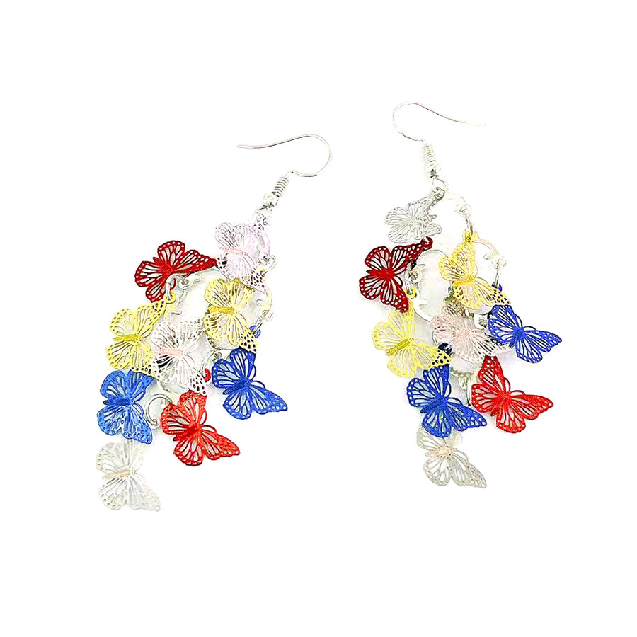 New diagonal flying seven-color dynamic butterfly earrings, European and American cross-border small nine-piece color-blocking computer piece earrings color order pic 10