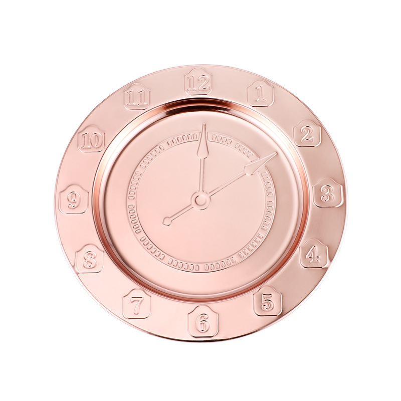 Factory direct sales of stainless steel creative time plates, household vegetable plates, round craft plates and electroplated fruit plates pic 5