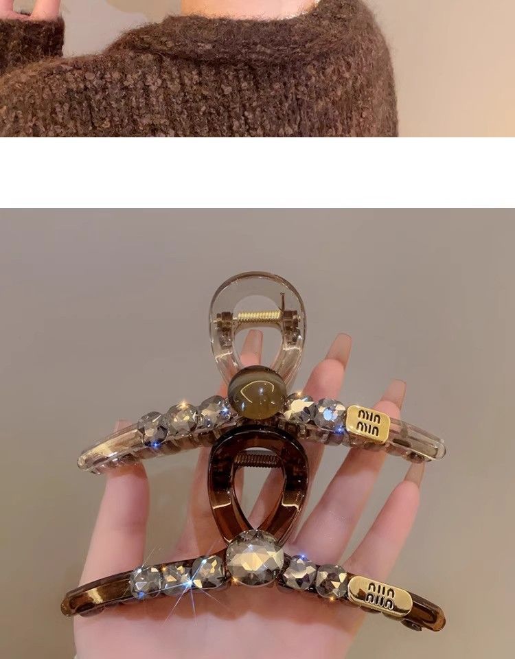 高级感茶色水晶发夹女后脑勺发量多大号鲨鱼夹气质盘发发抓夹头饰详情5