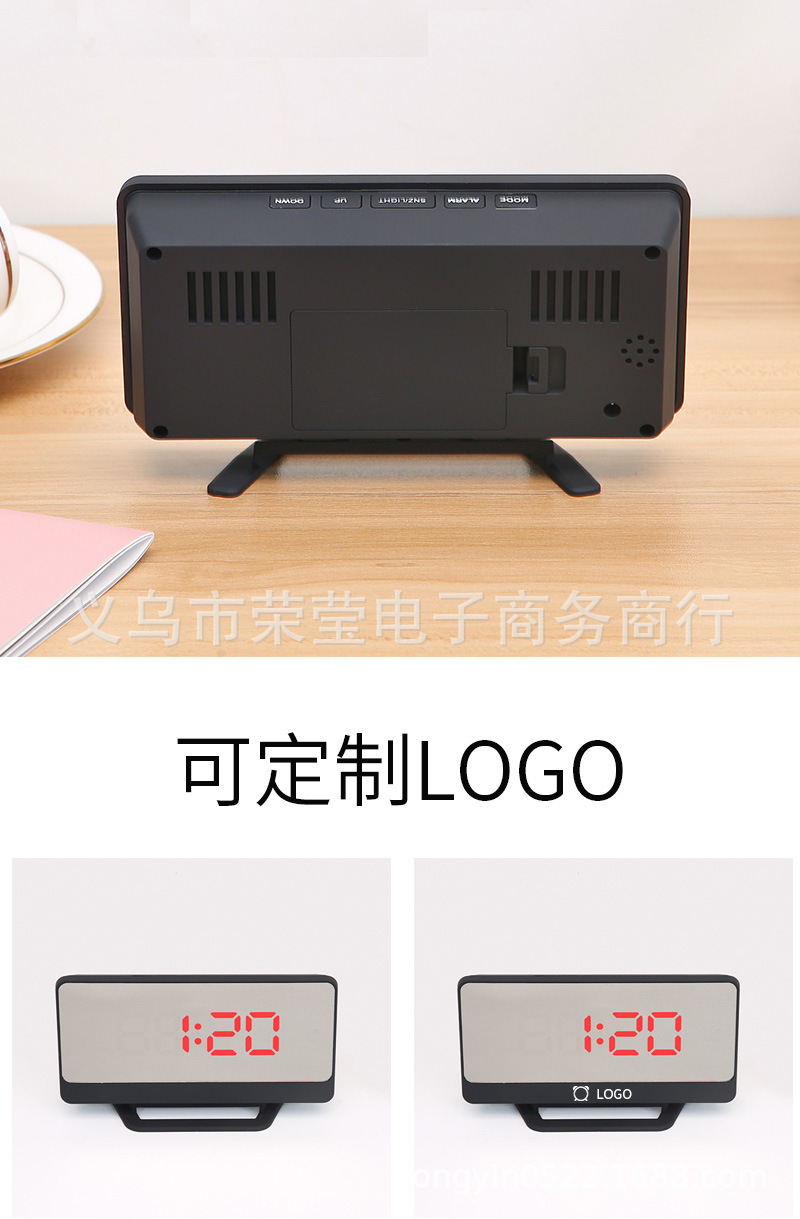 厂家直供 多功能LED镜面闹钟 个性数字时钟家用立体声贪睡闹铃钟详情8