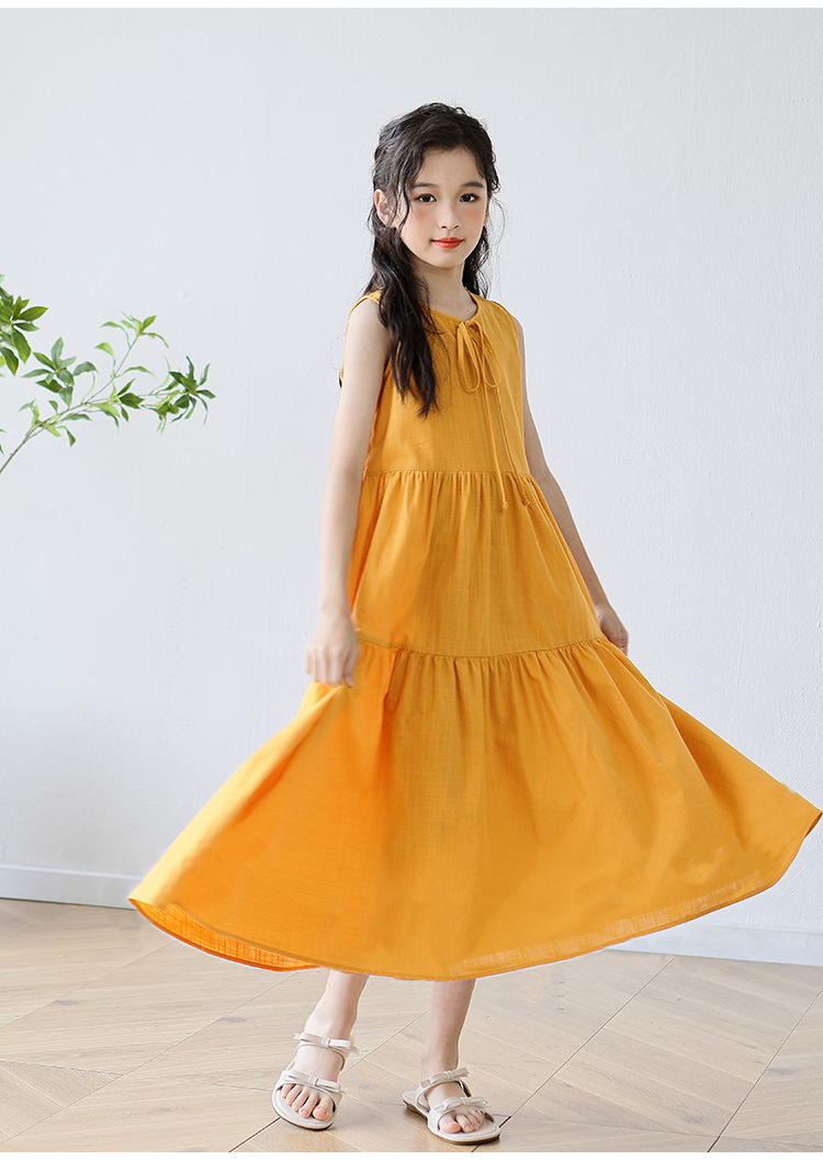 New candy-colored sleeveless vest dress for middle school girls in summer 2024, long beach dress for middle school children pic 9