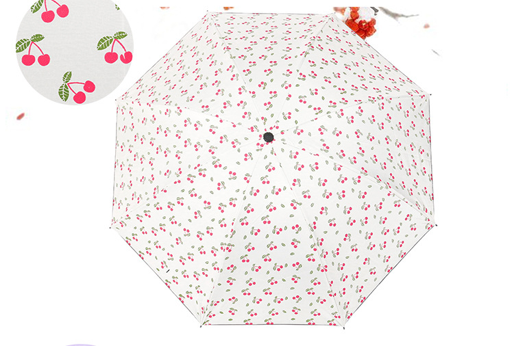 Creative folding black rubber umbrella, cute and fresh cherry three-fold sunshade umbrella, 8-bone manual sun protection and wind protection umbrella pic 14