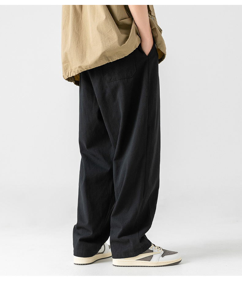 Japanese-style pure cotton casual pants for men in spring 2024, featuring a retro double pleated design and versatile long pants for men pic 11