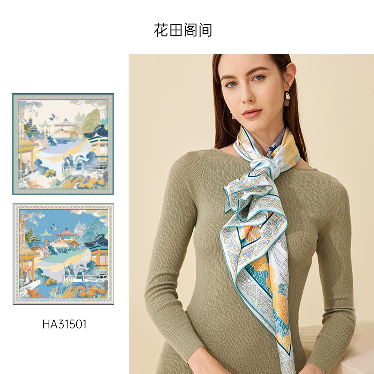 Double-sided digital silk large square scarf 90cm, Chinese style scarf, heavyweight 16mm mulberry silk scarf processing on behalf of others pic 7