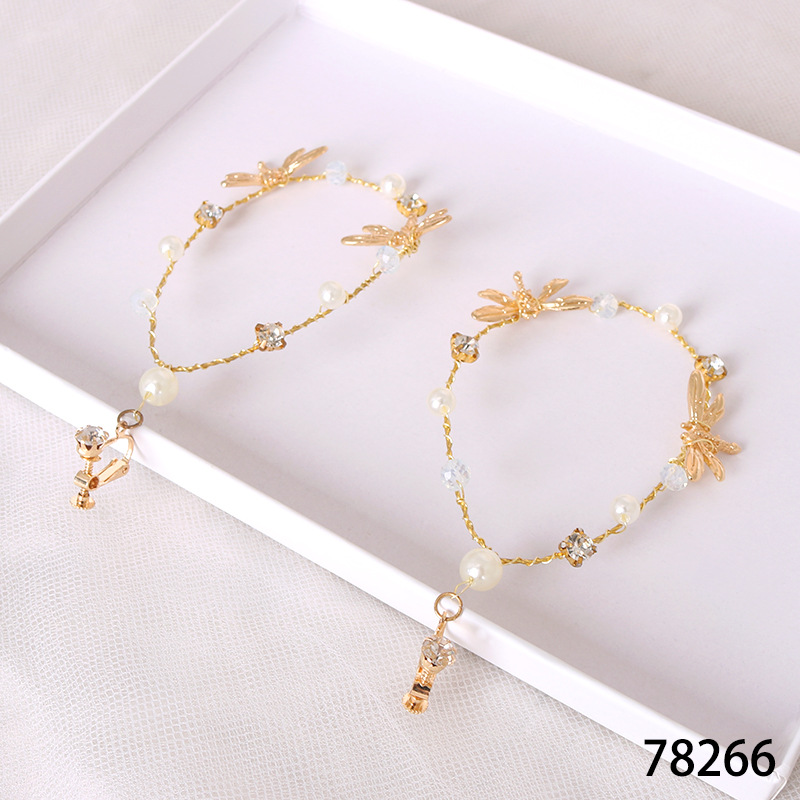 New bride headwear from Japan and South Korea, super fairy earrings, dragonfly oval ear clips, princess wedding accessories, pearl earrings pic 4