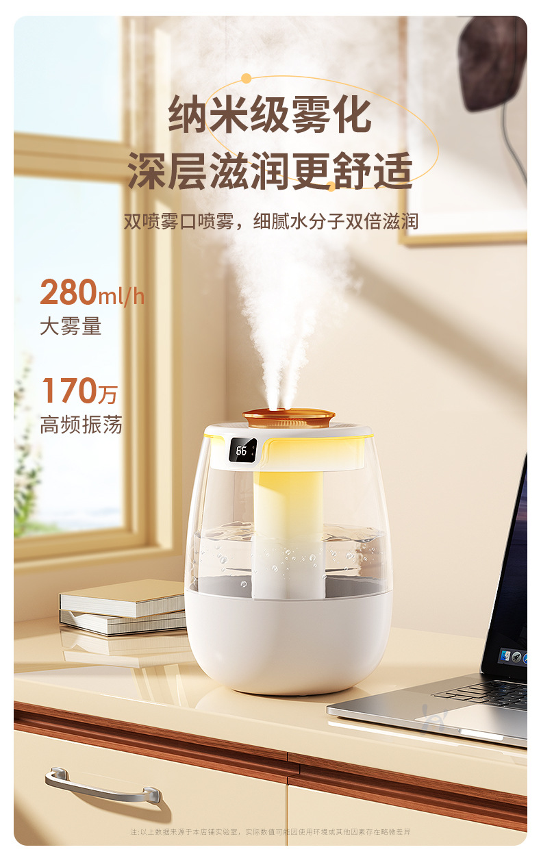 新款2L双喷加湿器usb大容量家用静音卧室办公室小夜灯数显加湿器详情20