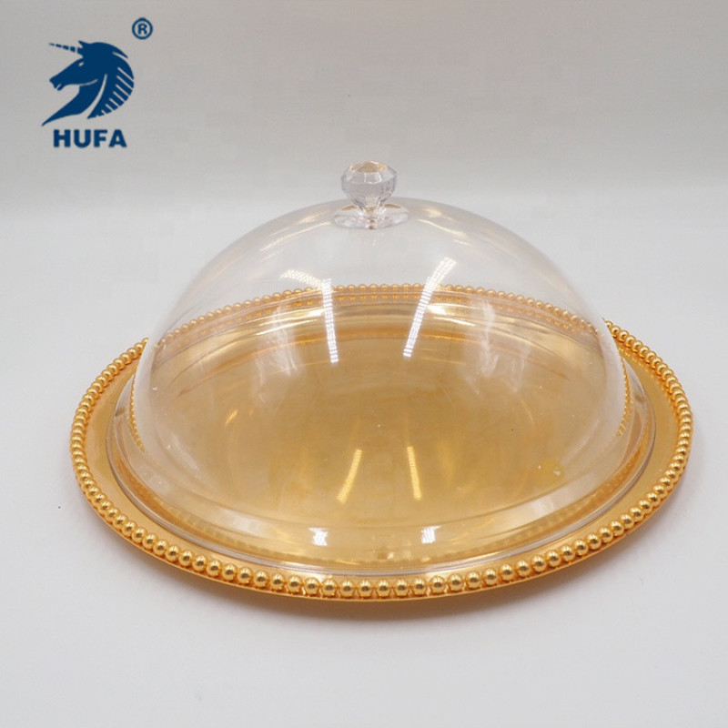 High-end round metal fruit plate, cake and bread plate, dried fruit plate, acrylic food lid, diameter 36CMx16 pic 3
