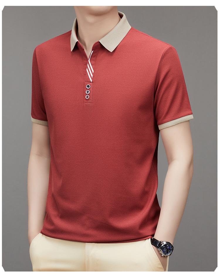 polo衫短袖男装2023夏季华夫格撞色男士时尚休闲T恤上衣一件代发详情10
