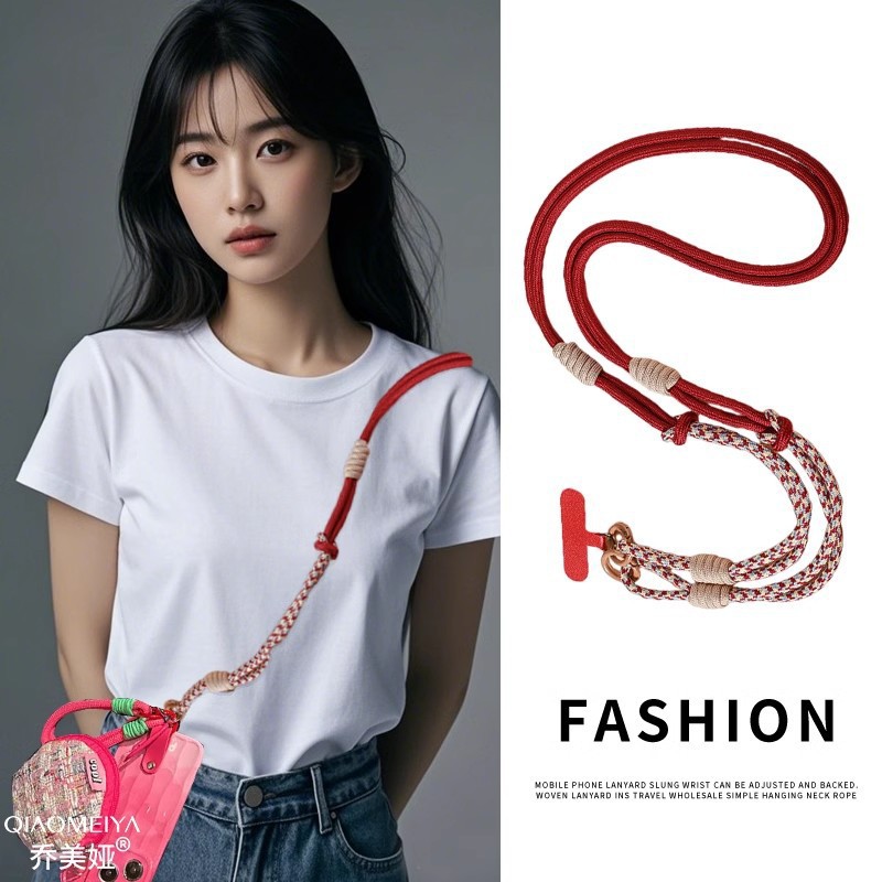 跨境手机挂绳斜挎挂脖手腕防丢可拆卸调节手工编织挂绳女长款批发详情9
