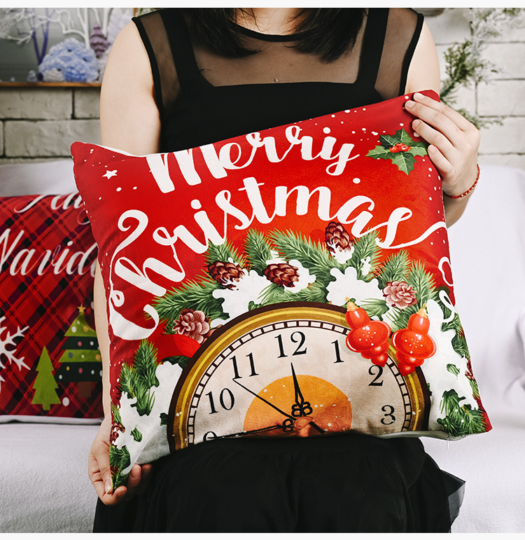 新款圣诞节装饰品创意绒布枕头套卡通老人印花枕套方形抱枕套详情9