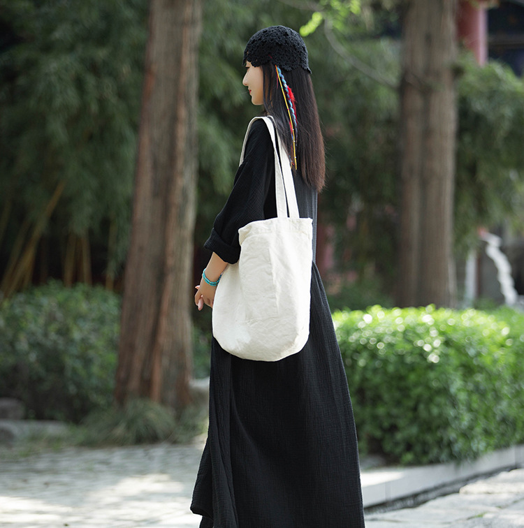 Spring and summer V-neck textured natural linen loose robe, double-layer large hem elegant long dress, retro fairy dress pic 28