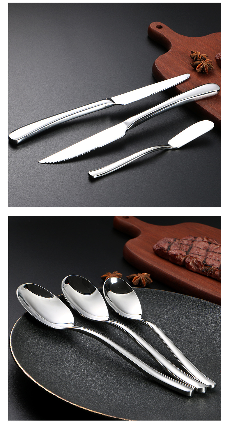 Mingrui Cross-border White Moonlight Stainless Steel Knife, fork and Spoon Set: Western-style restaurant knife, fork and tableware, High-quality household spoons pic 14