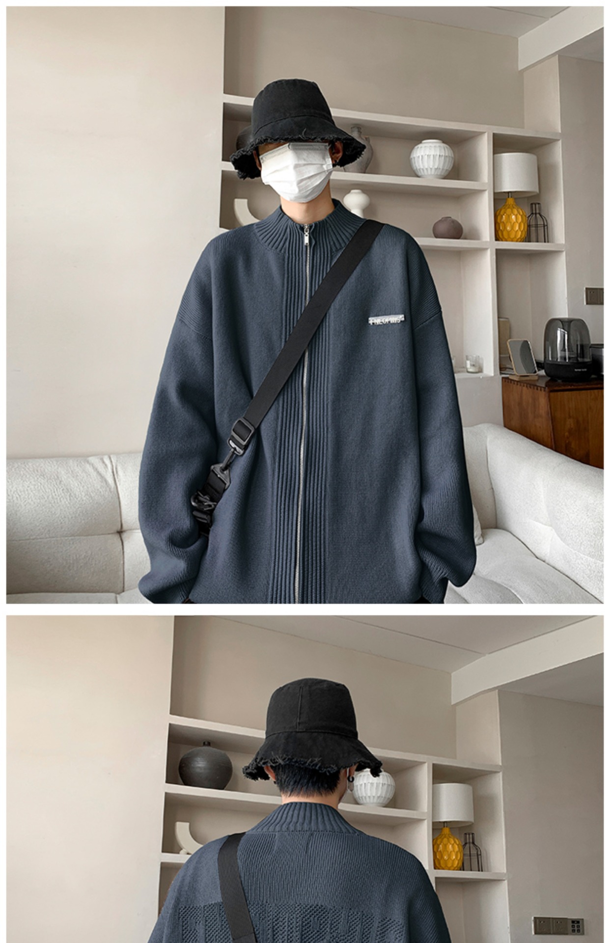 Laid-back style zipper sweater for men, autumn and winter American stand-up collar cardigan, loose trendy couple knitted sweater, casual coat pic 20