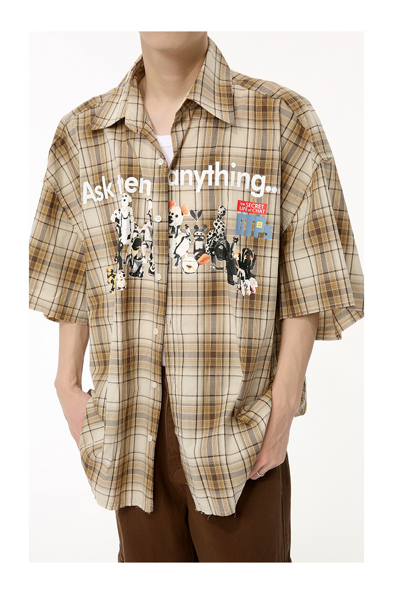 MTLCLOTHES男装|2024夏款新品 小众趣味复古卡通印花格子衬衫休闲详情11