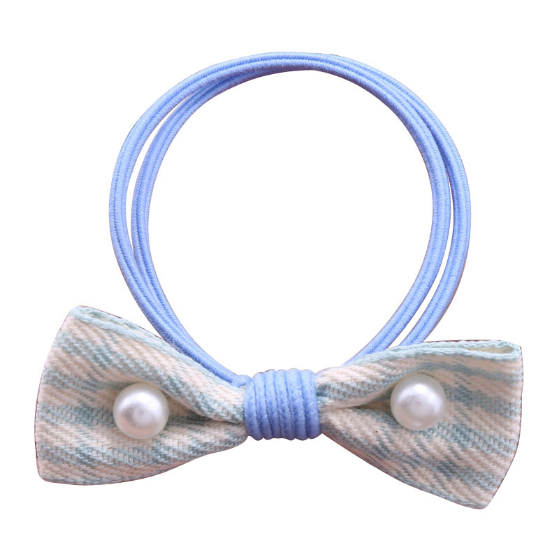 Korean-style pearl fabric checkered bow hair band leather band fresh leather band macaron fresh hair band head accessory pic 5