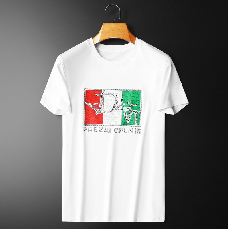 欧洲站长袖轻奢高档新款男士圆领短袖T恤男装薄款亮片印花半袖详情21