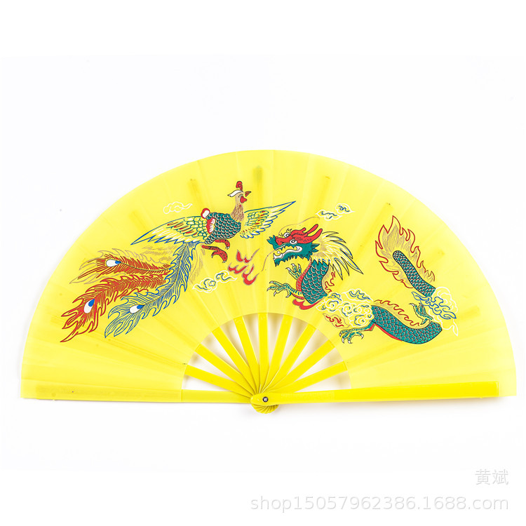 一尺全新塑料功夫扇彩龙龙凤牡丹扇响扇武术舞蹈表演扇随身太极扇详情8