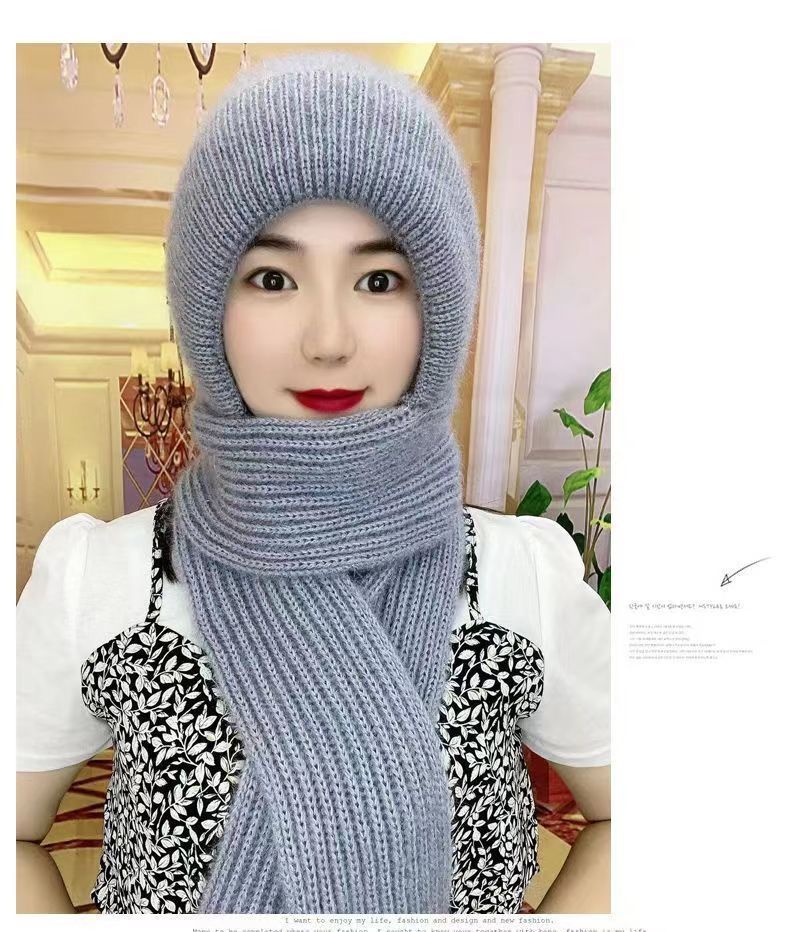 帽子女新款加绒加厚围巾一体风雪帽秋冬季松鼠绒毛线帽保暖网红帽详情10