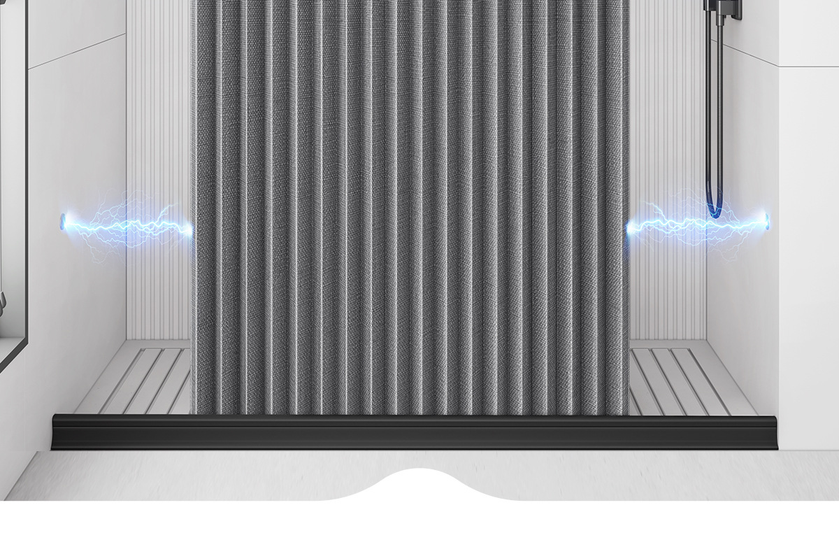 Bathroom folding shower curtain set, no need for drilling, invisible waterproof and anti-mold fabric curtain, bathroom partition, shower dry and wet separation pic 50