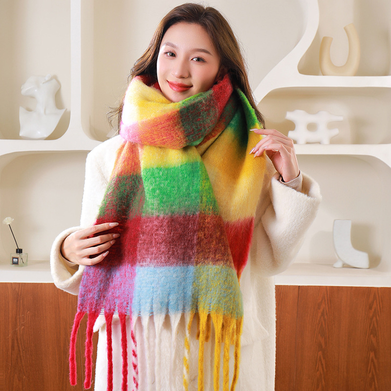 圈圈纱彩色AC格子围巾女冬季加厚保暖仿马海毛粗须仿羊绒披肩外贸详情24