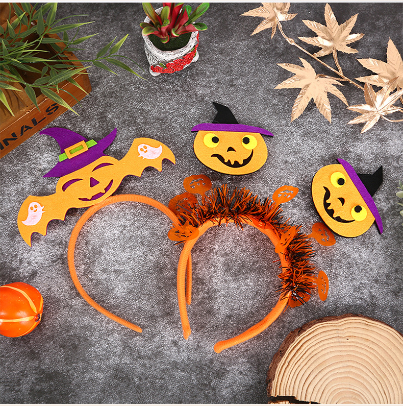 新款儿童万圣节亮闪幽灵鬼头南瓜网纱发箍 跨境节日头饰批发 吊坠款头箍精选详情2