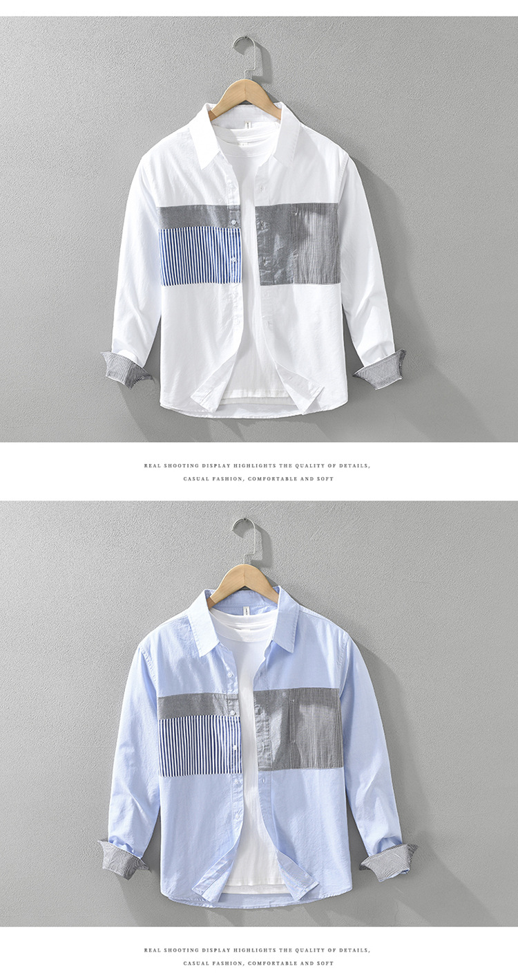 7361 Japanese-style striped long-sleeved shirt for men, Oxford fabric casual and artistic loose top for men, one piece for delivery pic 5