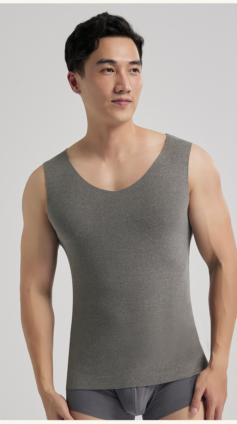 男士秋冬德绒保暖背心无痕防寒自发热打底马甲磨毛加绒加厚保暖衣详情17